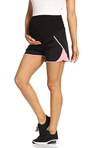 Kegiani Pantalones cortos de maternidad para mujer, cómodos, cortos y de secado rápido, pantalones cortos de deporte, para correr, fitness, entrenamiento para verano 01 negro M