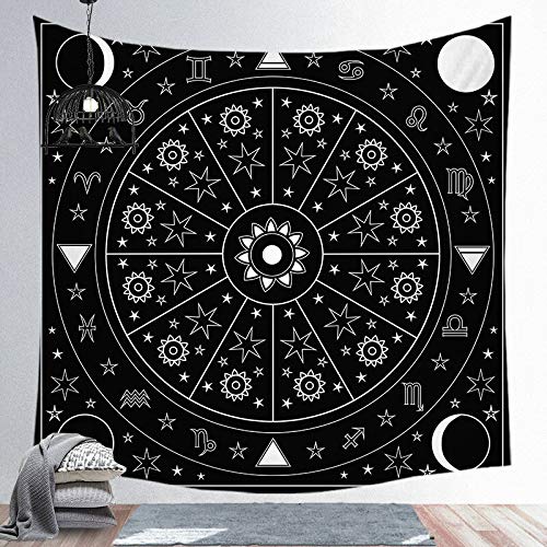KHKJ Tabla de astrología Creativa Tapiz de Pared del Zodiaco Cosmos Caliente Estrellas celestiales Mandala Tapiz Tela para Colgar en la Pared Decoración Boho A11 130x150cm