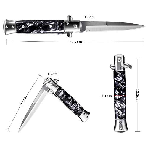 KISCHERS cuchillo plegable pequeño cuchillo extra afilado para exteriores con mango de madera de acero inoxidable cuchillo de bolsillo cuchillo de una mano con gancho para cinturón (Negro)