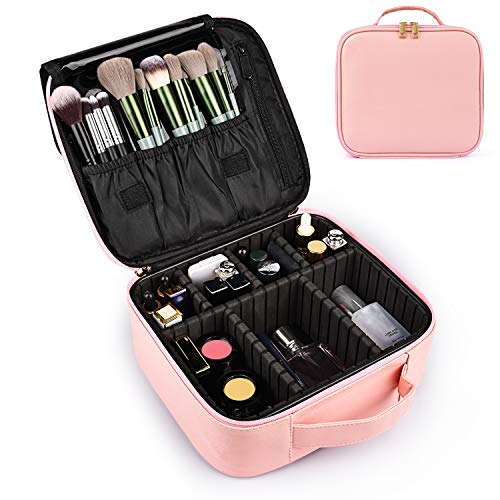 Kit de Maquillaje Neceser Make Up Bolso de Cosméticos Portable Organizador Maletín para Maquillaje Maleta de Makeup Profesional Cuero de la PU(Rosado)