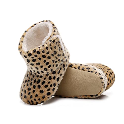 kjhg First Boots Niñas Nieve Algodón Suave Bebé De Peluche Impreso Zapatos Leopardo Caminantes Caliente Zapatos De Bebé (Marrón, 6-12 Meses)