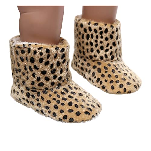 kjhg First Boots Niñas Nieve Algodón Suave Bebé De Peluche Impreso Zapatos Leopardo Caminantes Caliente Zapatos De Bebé (Marrón, 6-12 Meses)
