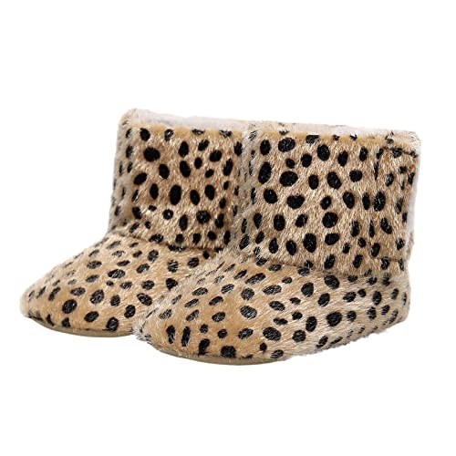 kjhg First Boots Niñas Nieve Algodón Suave Bebé De Peluche Impreso Zapatos Leopardo Caminantes Zapatos De Bebé Caliente (Marrón, 0-3 Meses)