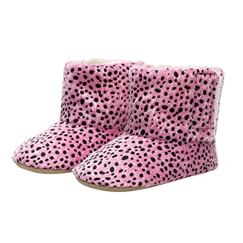 kjhg First Boots Niñas Nieve Algodón Suave Bebé De Peluche Impreso Zapatos Leopardo Caminantes Zapatos De Bebé Caliente (Rosado, 0-3 Meses)