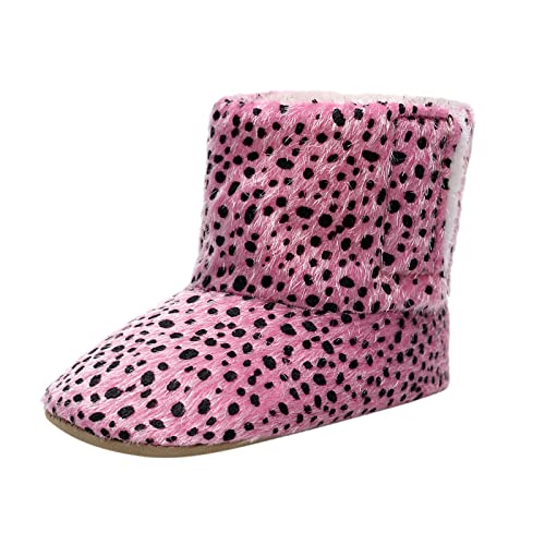 kjhg First Boots Niñas Nieve Algodón Suave Bebé De Peluche Impreso Zapatos Leopardo Caminantes Zapatos De Bebé Caliente (Rosado, 0-3 Meses)