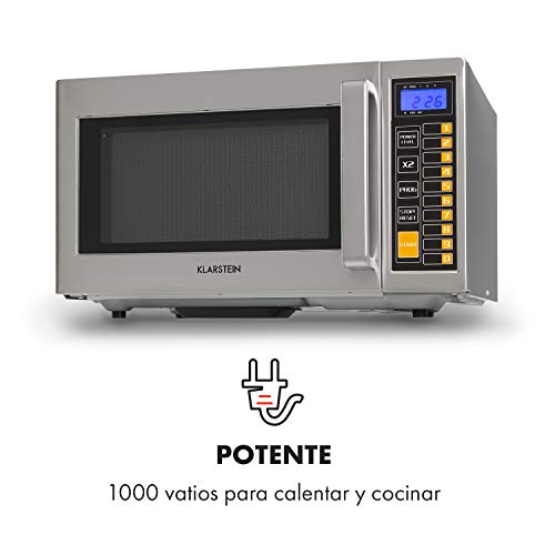 Klarstein Pro Bestzeit 25 Microondas Profesional - gastronomía, uso comercial 1000W, cámara de cocción de 25 litros, 52 x 31 x 44 cm, pantalla LCD, 3 niveles de potencia, acero inoxidable