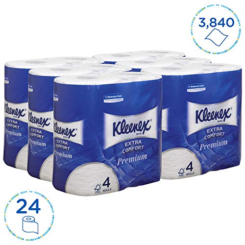 Kleenex 8484110 8484 Papel Higiénico 4 Capas, 24 Rollos Pequeños de 160 Hojas, Ultra Cómodo, Blanco