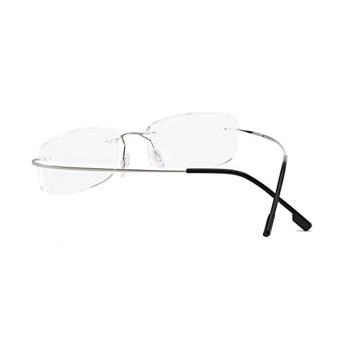 KoKoBin Gafas de lectura sin montura para gafas de lectura de titanio superligeras para damas y caballeros(plata，+1.5)