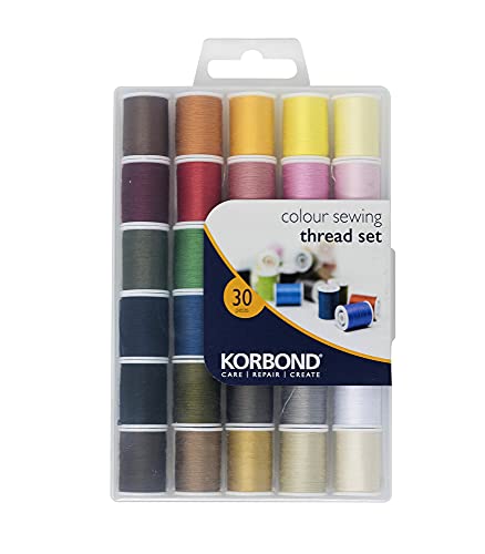 Korbond - Juego completo de hilos, 1350 m, 30 x 45 m, colores – costura a mano y a máquina, reparación, manualidades, multicolor, 30 bobinas