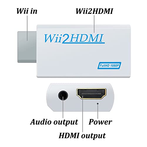 Kovake Wii a HDMI Adaptador, Wii a HDMI Conversores Adapter con Cables HDMI de 5 pies y Salida de Audio de 3.5 mm, Wii al Adaptadores de HDMI (Blanco con Cables HDMI de 5 pies)
