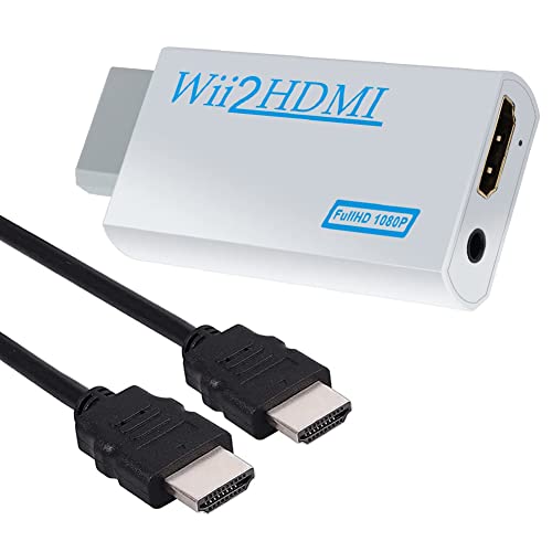 Kovake Wii a HDMI Adaptador, Wii a HDMI Conversores Adapter con Cables HDMI de 5 pies y Salida de Audio de 3.5 mm, Wii al Adaptadores de HDMI (Blanco con Cables HDMI de 5 pies)