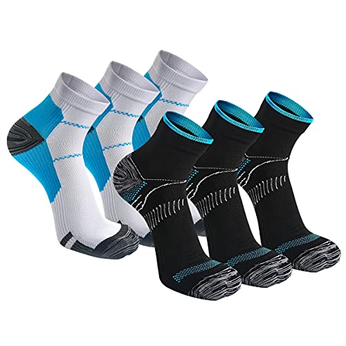 Kuzimua 6 Pares Calcetines de Running Deportivos Compresión Ligera Hombres Mujer de Deporte Transpirables (3x Negro + 3x Azul, m)