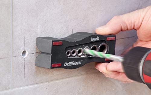 kwb Herramienta de perforación/calibrador de perforación Ø 4 – 12 mm DrillBlock para taladrar en ángulo recto/recto y preciso en superficies, materiales redondos y bordes, incluye puntos de agarre