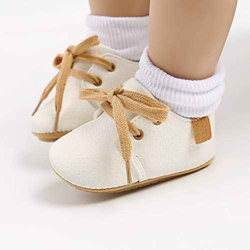 LACOFIA Zapatos Oxford con Cordones para Bebé Niños Zapatillas Primeros Pasos Antideslizantes para Bebés Blanco 3-6 Meses