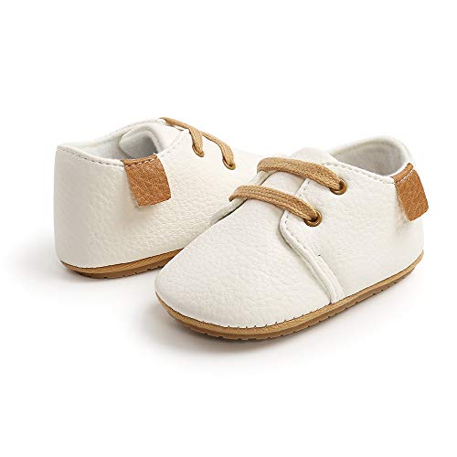 LACOFIA Zapatos Oxford con Cordones para Bebé Niños Zapatillas Primeros Pasos Antideslizantes para Bebés Blanco 3-6 Meses