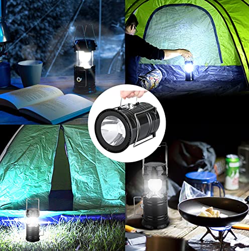 Lampara Camping Recargable Solar, ZVO Linterna de Acampada Plegables Portátiles USB con Mango Plegable, Luz de Emergencia LED IP65 Impermeable para Exterior e Interior/Tienda/Senderismo/Pesca(Negro)