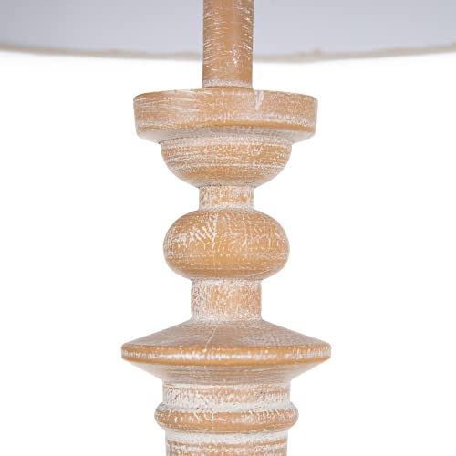 Lámpara de pie tallada torneada de madera y tela natural de Ø 50x157 cm - LOLAhome