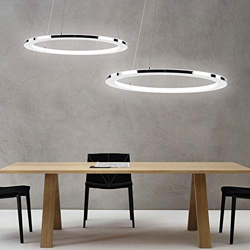 Lámpara suspensión LED Design anillos para mesa de comedor lustre de escritorio Cerle (acero inoxidable y acrílico dormitorio salón Bar blanco natural ø40 cm 25 W 1750LM [clase energética A + +]