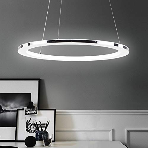 Lámpara suspensión LED Design anillos para mesa de comedor lustre de escritorio Cerle (acero inoxidable y acrílico dormitorio salón Bar blanco natural ø40 cm 25 W 1750LM [clase energética A + +]