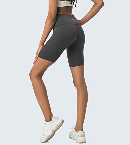 LAPASA Pantalón Corto Deportivo para Mujer Leggings con Bolsillos Laterales Pantalones de Yoga y Ejercicio L52B1 M Gris