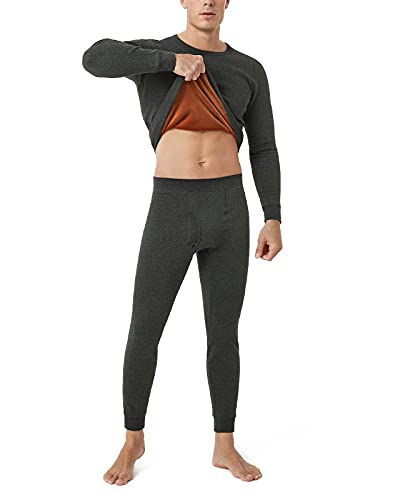 LAPASA Ropa Térmica Espesa para Hombre Conjunto Interior Camisa y Pantalon de Invierno Super-Warm M63 S Gris Oscuro