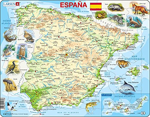 Larsen K84 Mapa Físico de España, edición en Español, Puzzle de Marco con 58 Piezas