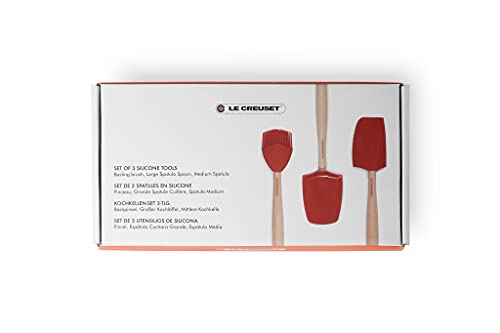 Le Creuset Craft Set de 3 utensilios de cocina, Espátula mediana, Cuchara grande, Pincel de cocina, Silicona, Rojo Cereza