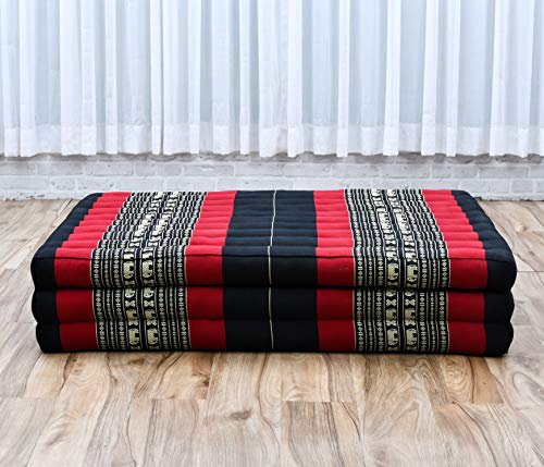 LEEWADEE futón Plegable XL – Colchoneta Grande para Doblar de kapok, colchón para Invitados, futón Hecho a Mano, 200 x 105 cm, Negro Rojo