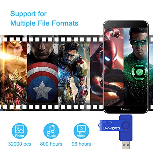 LEIZHAN Memorias USB 3.0 64GB Tipo C Pendrive Flash Drive para Samsung Huawei Tipo-C Dispositivos Android/PC-Azul