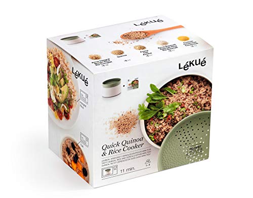 Lékué Estuche hondo XL para el microondas, capacidad de 1000 ml, para 3-4 personas, color verde + Recipiente para cocinar Quinoa, Arroces y Cereales, 1 Litro