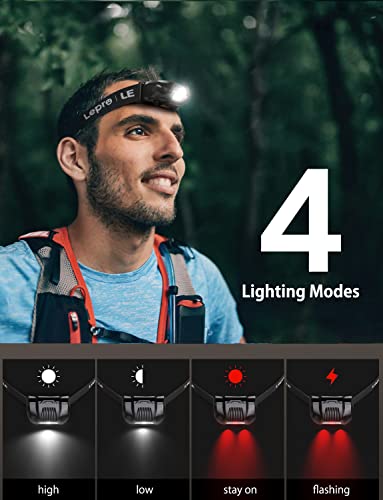 Lepro Linterna Frontal LED Potente Super Ligero, 4 Modos de Luces, Luz Frontal Cabeza Resistente al Agua IPX4, Linterna de Cabeza para Acampada, Ciclismo, Correr, Caminata, Casco, etc.