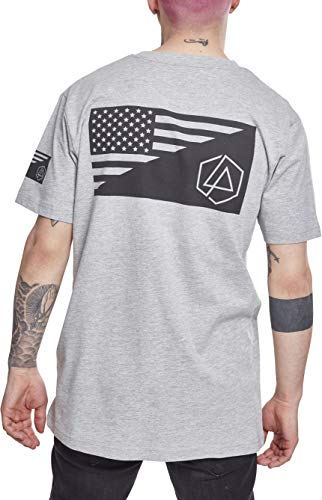 Linkin Park - Camiseta de Manga Corta para Hombre, diseño de Bandera de Estados Unidos y Logotipo Impreso, Hombre, Camiseta, MC152, Gris, Medium