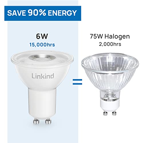 Linkind Bombillas LED regulables de 6W GU10, equivalentes a una bombilla halógena de 50W y 70W, 640lm y 5000K luz blanca fría, ángulo de haz de 110°, AC 220 – 240V MR16, 5 unidades