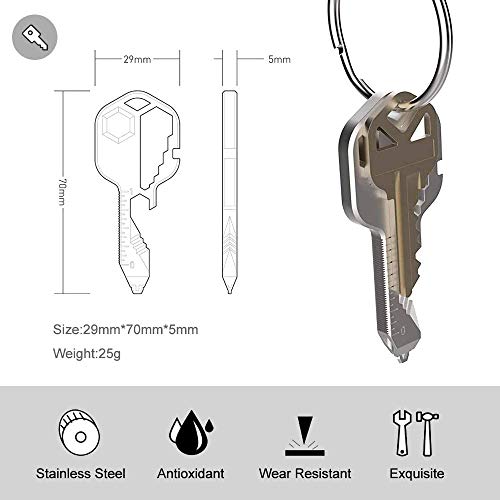 Llave multiherramienta 24 en 1, herramienta de bolsillo en forma de llave de acero inoxidable, herramienta multiherramienta al aire libre para abrebotellas, destornillador, regla, llave, pelar (plata)