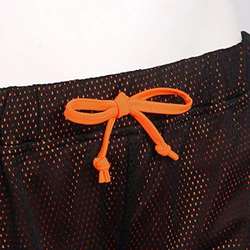 Loalirando - Pantalones cortos de deporte para mujer, 2 en 1, con forro para yoga, fitness, gimnasio, con bolsillo para teléfono de secado rápido, negro y naranja, L