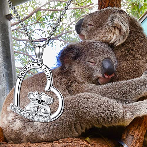 LONAGO Collar de Koala Plata de Ley 925 Siempre en Mi Corazón Amistad Oso Koala Colgante Collar Joyería para Mujer