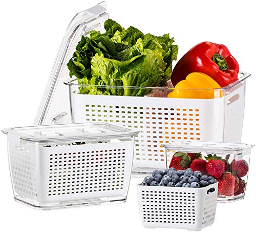 Luxear Contenedor Alimentos Frescos, 4.5L+1.7L+500ML 3PCS Recipientes de Alimentos 2 en 1 Sin BPA Contenedores Alimentos para Nevera Cocina Fruta Vegetales
