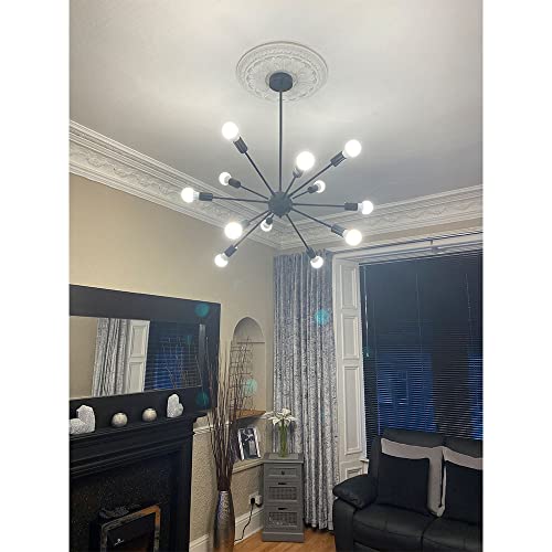 LynPon Lámpara de araña Sputnik Negra Industrial 12 Luces Metal Techo Lampara Colgante Retro para Salon Comedor Dormitorio