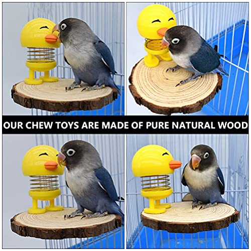 M I A Plataforma redonda de madera para pájaros con diseño de perca de pájaros, soporte para loros naturales con juguete de pato para periquito canario, cacatúa, Budgie Lovebirds