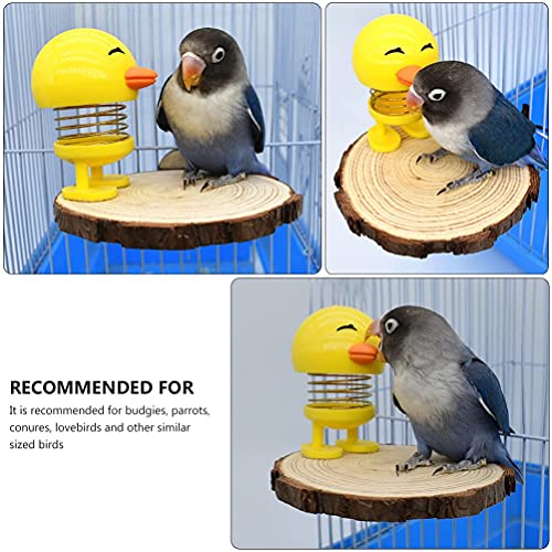M I A Plataforma redonda de madera para pájaros con diseño de perca de pájaros, soporte para loros naturales con juguete de pato para periquito canario, cacatúa, Budgie Lovebirds