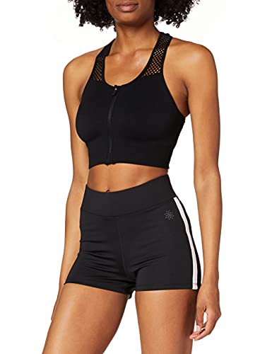 Marca Amazon - AURIQUE Shorts de Deporte con Banda Lateral Mujer, Negro (Black), 42, Label:L