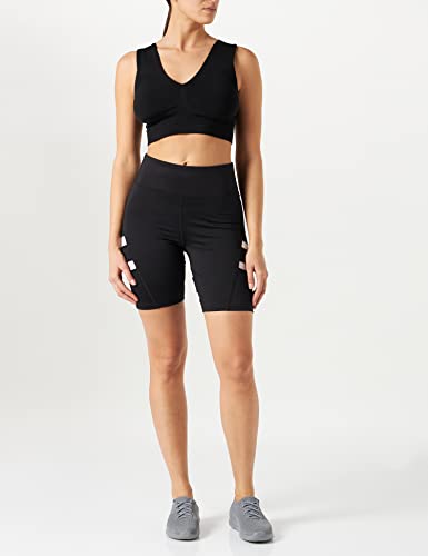 Marca Amazon - AURIQUE Shorts para Correr con Banda Lateral Mujer, negro (negro/blanco), 38, Label:S