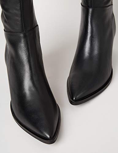 Marca Amazon - find. Knee High Pull On Leather Western Botas Altas, Negro Black, 39 EU