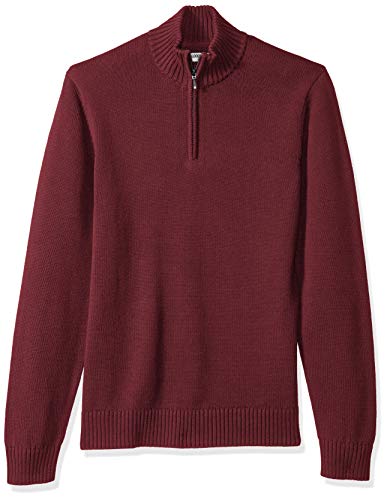 Marca Amazon – Goodthreads – Jersey de algodón suave con cremallera corta para hombre, Rojo (solid burgundy Bur), US L (EU L)