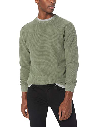 Marca Amazon – Goodthreads – Jersey de algodón suave térmico con cuello redondo de canalé para hombre, Verde (washed olive Wol), US S (EU S)