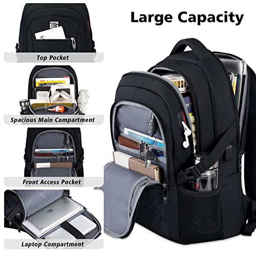 marcello Mochila para portátil conexión de carga USB, mochila escolar para niños y adolescentes con compartimento para portátil y bolsa antirrobo (15,6 Pulgadas, Negro)