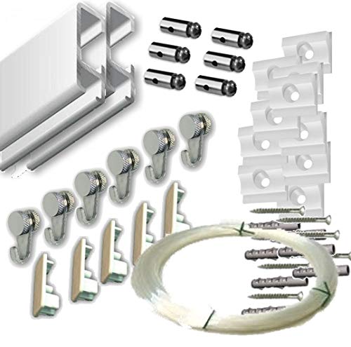 MARCS ARIAS SL Pack Basic RM de 6 Metros Guías de Aluminio (Blanco ) con 6 colgadores Nylon para Colgar Cuadros… (Blanco)