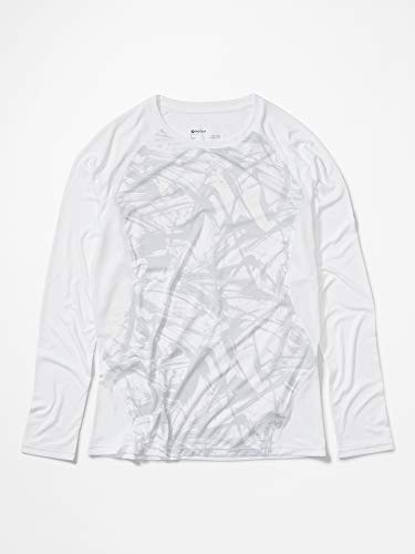 Marmot Wm's Crystal Long Sleeve Camiseta Exterior De Manga Larga, Camiseta, Sudadera Deportiva, con Protección UV, Transpirable, Mujer, White Race Line, L