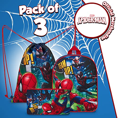 Marvel Mochila Niño De Spiderman, set Mochila escolar con Estuche Escolar Y Mochila Saco