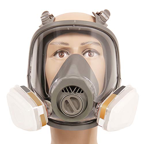 Máscara respiradora de cara completa 17 en 1, utilizada para vapor y polvo orgánicos, mascara pintura con dos tipos de conectores, cubierta de lente de 10 piezas incluida, respirador de gas con filtro